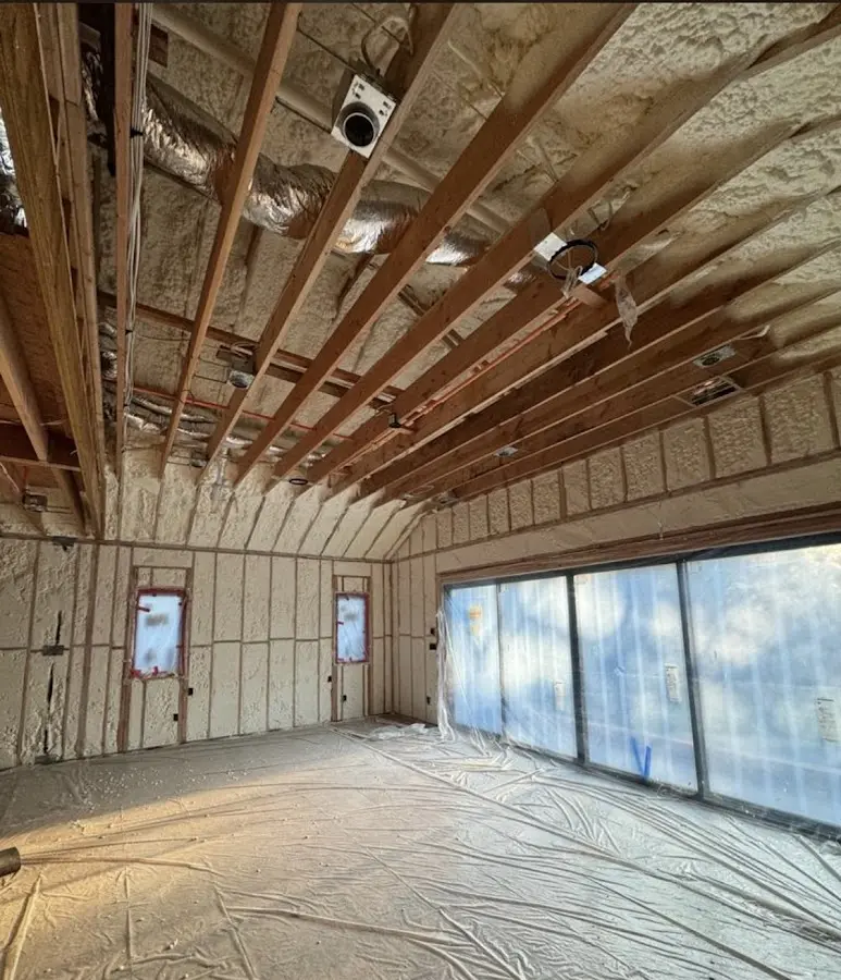 Interior walls and ceiling insulated with spray foam during new construction in Nazareth